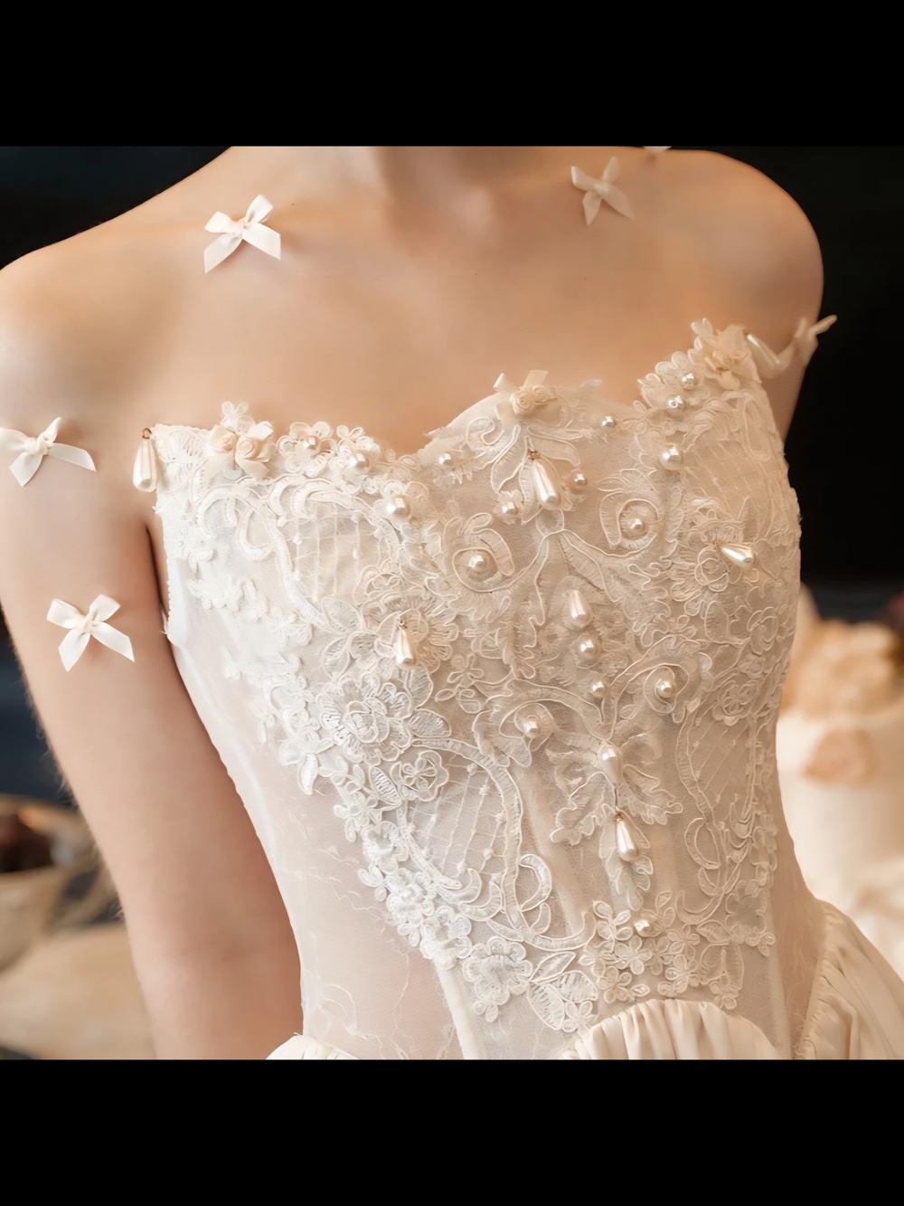 Lacemade Sugardays Mini Dress. Corset Lace Applique Strapless Dress in Ivory